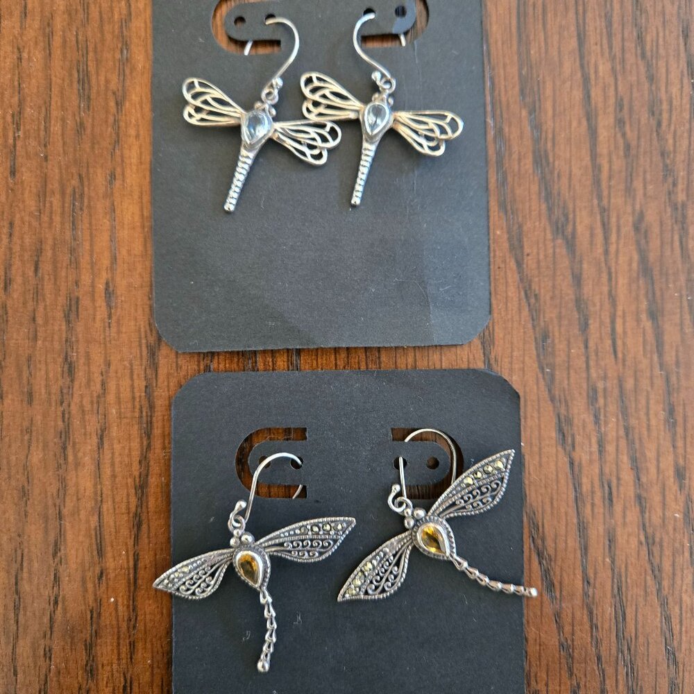 Silver, Citrine, & Blue Topaz Dragonfly Earring Bundle